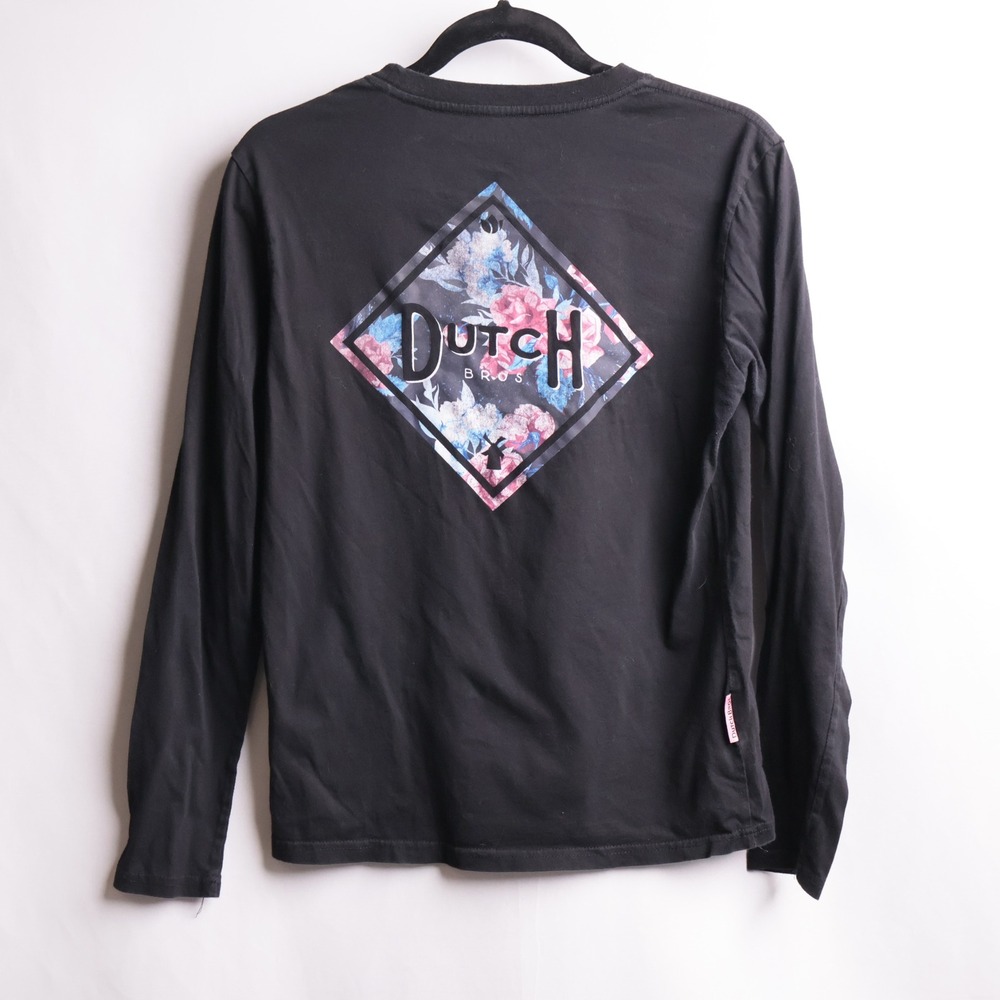 Dutch Bros Coffee Floral‎ Diamond Graphic Long Sleeve T-Shirt Black Medium